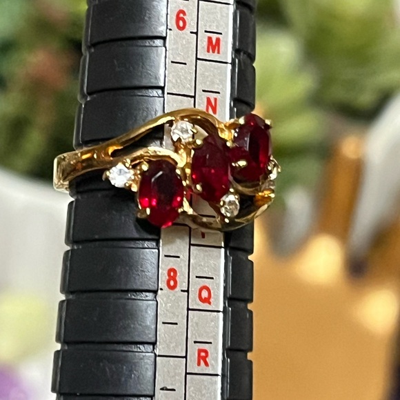 Triple Red Ruby Cocktail Ring - Picture 10 of 11